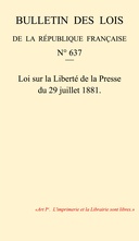 Loi du 29 juillet 1881 sur la Liberté de la Presse