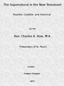 The Supernatural in the New Testament