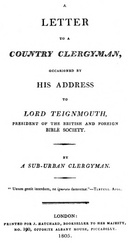 A letter to a country clergyman, occasioned by his address to Lord Teignmouth