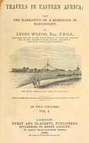 Travels in Eastern Africa, volume 1 (of 2) : $b with the narrative of a residence in Mozambique