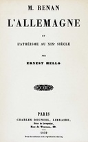 M. Renan, l'Allemagne et l'athéisme au XIXe siècle